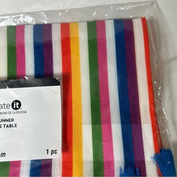 New Sealed Table Runner 72”x12” Multicolored Blue Fringe - Picture 3 of 4